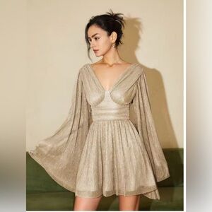 Elegant Long Sleeve‎ Metallic Dress